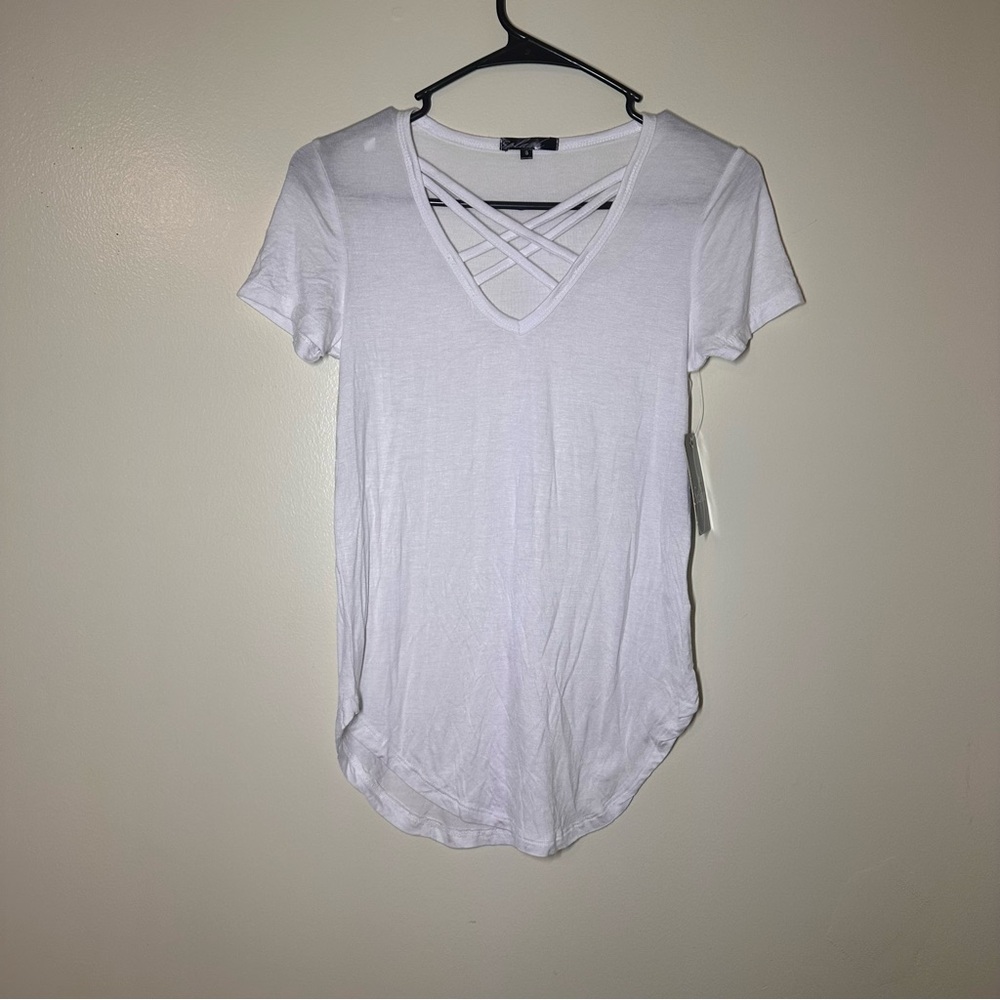 Splash White Crisscross V-Neck Tee